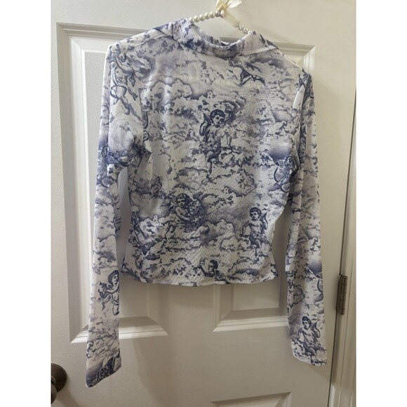 MOTEL KELLY SHIRT 20'S CHERUB WHITE BLUE long sleeve CROP top blouse S - Picture 10 of 11